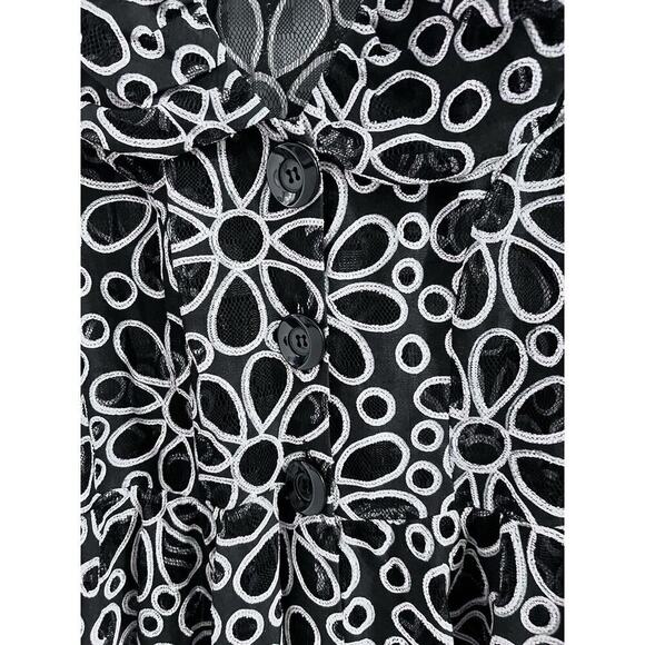 Curvesque Black Cream Floral Babydoll Sheer Puff Sleeve Jacket 1x - Picture 2 of 7